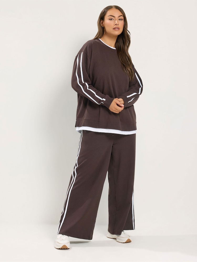 Yours Curve Chocolate Brown 2-in-1 Sweat Top & Jogger Set - Image 1 of 5 Yours Curve Chocolate Brown 2-in-1 Sweat Top & Jogger Set - Image 1 of 5