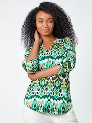 Roman Green Button Detail Blouse - Image 1 of 5