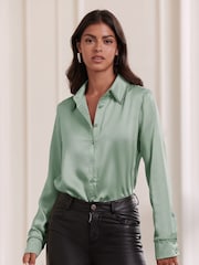 Lipsy Green Collared Button Through Diamante Shirt - Image 1 of 4