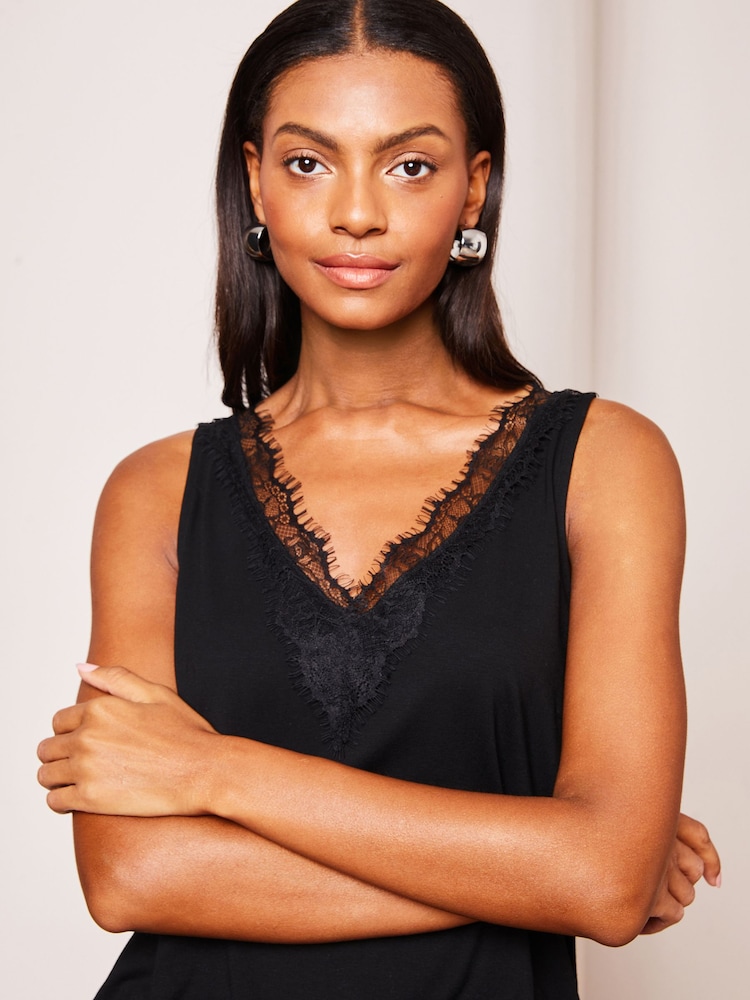 Lipsy Black Jersey V Neck Cami Vest Top - Image 1 of 3
