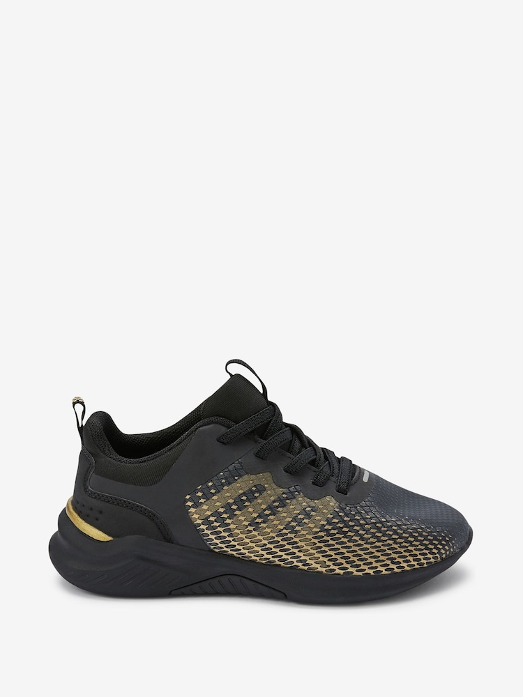 Black/Gold Elastic Lace Trainers - Image 1 of 5