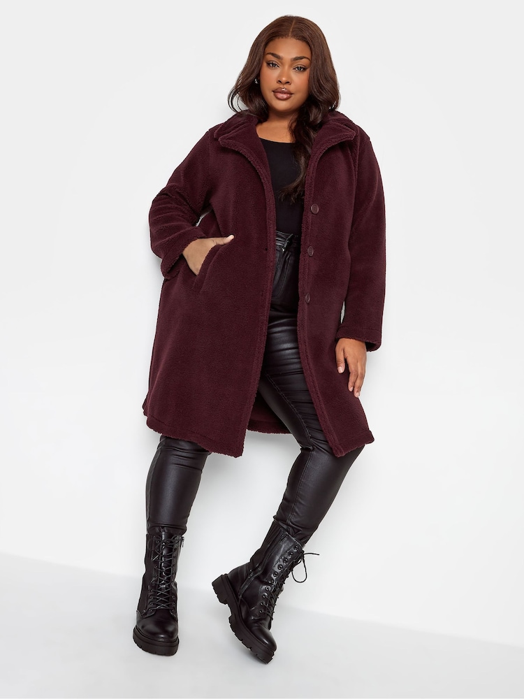 Yours Curve Red Faux Fur Coat - Image 1 of 5 Yours Curve Red Faux Fur Coat - Image 1 of 5