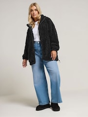 Yours Curve Black Textured Fleece Jacket - Image 2 of 5
