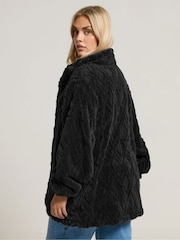 Yours Curve Black Textured Fleece Jacket - Image 3 of 5