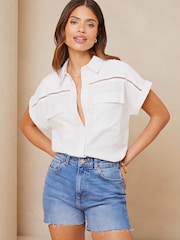 Lipsy White Utility Pocket Shirt With A Touch Of Linen - Image 1 of 4