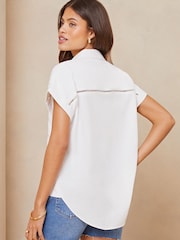 Lipsy White Utility Pocket Shirt With A Touch Of Linen - Image 2 of 4