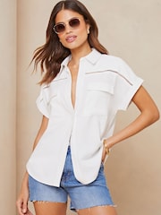 Lipsy White Utility Pocket Shirt With A Touch Of Linen - Image 3 of 4