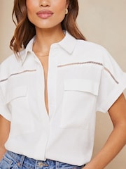 Lipsy White Utility Pocket Shirt With A Touch Of Linen - Image 4 of 4