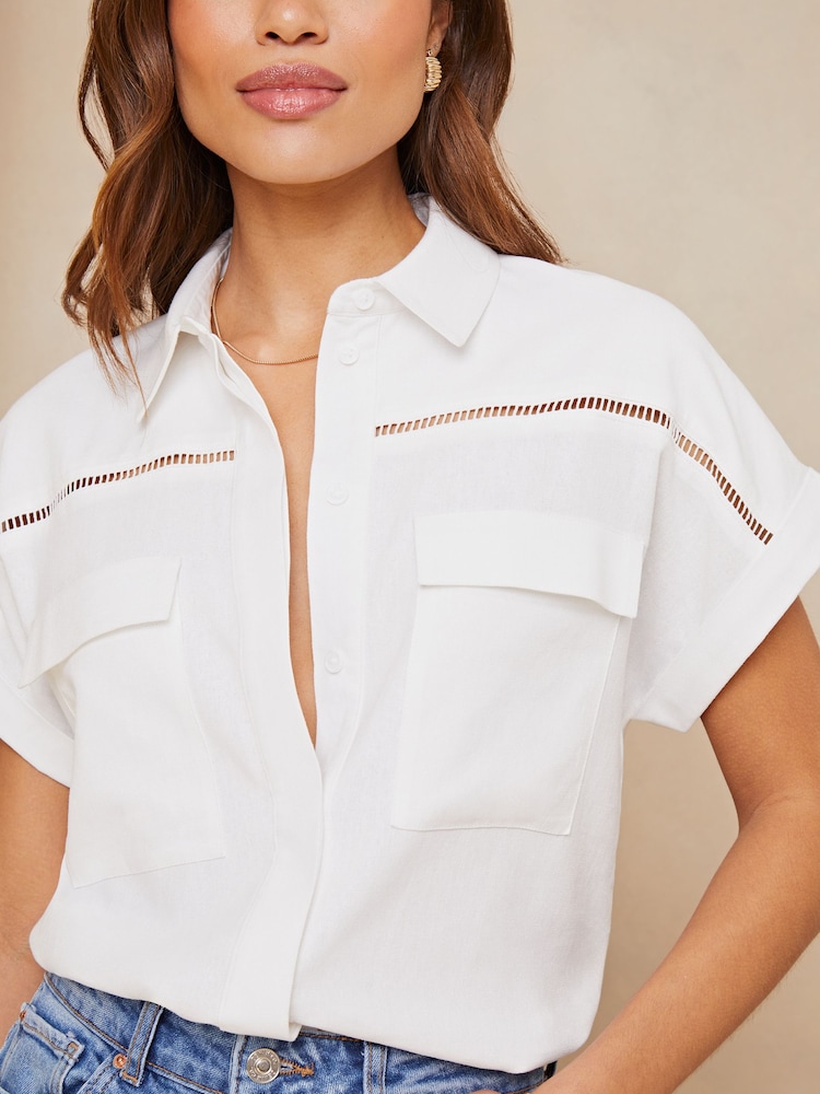 Lipsy White Utility Pocket Shirt With A Touch Of Linen - Image 4 of 4