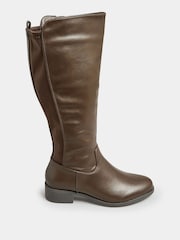 Yours Curve Brown Extra Wide Fit PU Stretch Heeled Knee High Boots - Image 2 of 3
