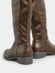 Yours Curve Brown Extra Wide Fit PU Stretch Heeled Knee High Boots - Image 3 of 3