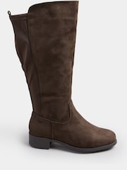 Yours Curve Brown Faux Suede Extra Wide Fit Stretch Knee High Boots - Image 2 of 5