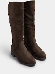 Yours Curve Brown Faux Suede Extra Wide Fit Stretch Knee High Boots - Image 3 of 5
