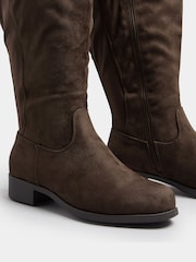 Yours Curve Brown Faux Suede Extra Wide Fit Stretch Knee High Boots - Image 5 of 5