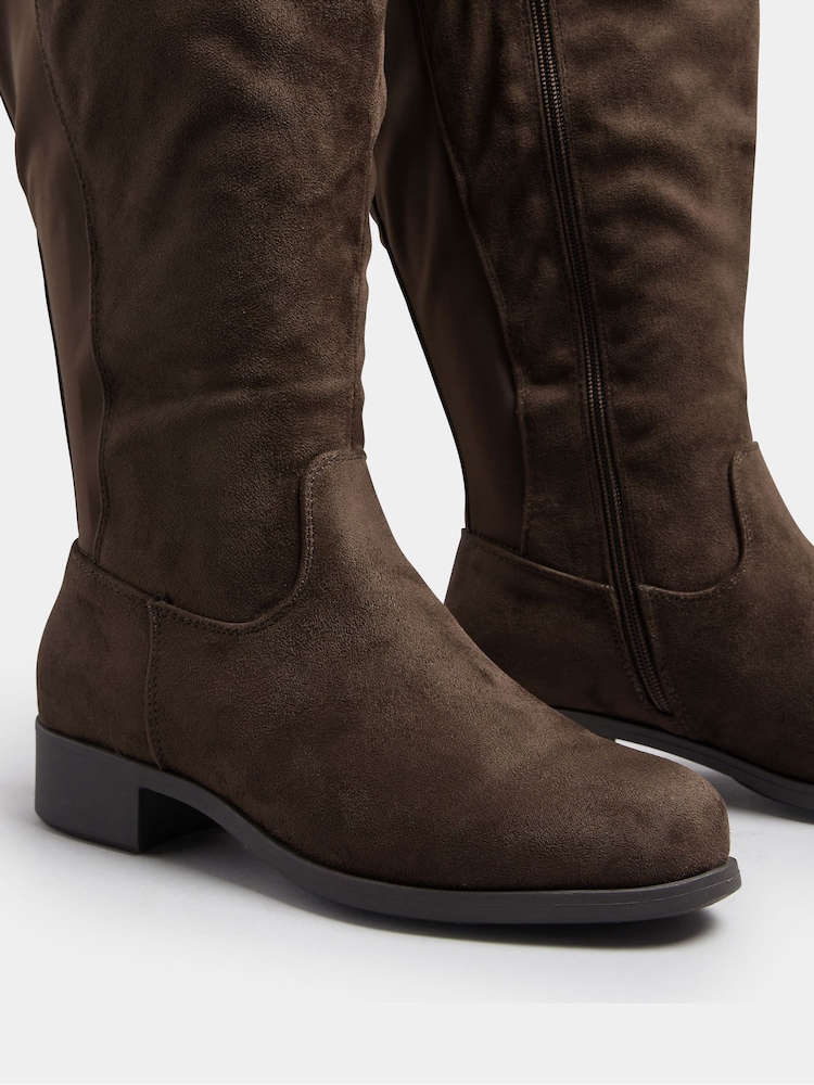 Yours Curve Brown Faux Suede Extra Wide Fit Stretch Knee High Boots - Image 5 of 5
