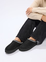 Yours Curve Black Extra Wide Fit Faux Suede Embroidered Mules - Image 2 of 6