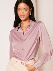 Lipsy Pink Petite Collared Button Through Diamante Shirt - Image 1 of 4