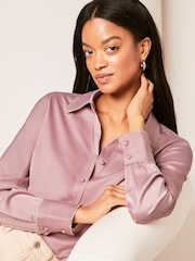 Lipsy Pink Petite Collared Button Through Diamante Shirt - Image 3 of 4