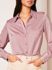 Lipsy Pink Petite Collared Button Through Diamante Shirt - Image 4 of 4