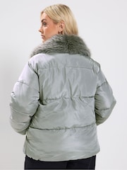 Yours Curve Grey Funnel Neck Padded Coat - Image 3 of 6