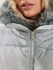 Yours Curve Grey Funnel Neck Padded Coat - Image 4 of 6
