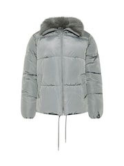Yours Curve Grey Funnel Neck Padded Coat - Image 5 of 6