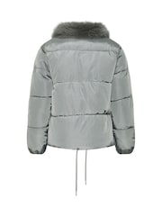 Yours Curve Grey Funnel Neck Padded Coat - Image 6 of 6