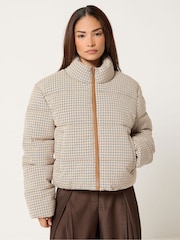 PixieGirl Petite Natural Check Puffer Coat - Image 1 of 6