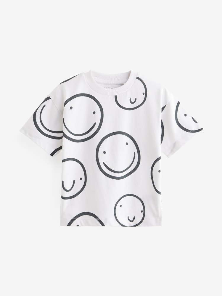 White/Black All-Over Print 100% Cotton Short Sleeve T-Shirt (3mths-7yrs) - Image 1 of 3