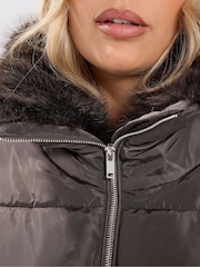 Yours Curve Brown Funnel Neck Padded Coat - Image 4 of 6