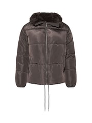 Yours Curve Brown Funnel Neck Padded Coat - Image 5 of 6