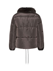 Yours Curve Brown Funnel Neck Padded Coat - Image 6 of 6