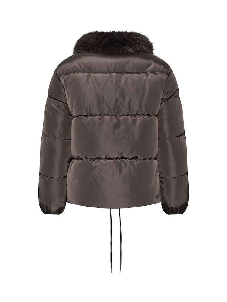 Yours Curve Brown Funnel Neck Padded Coat - Image 6 of 6 Yours Curve Brown Funnel Neck Padded Coat - Image 6 of 6