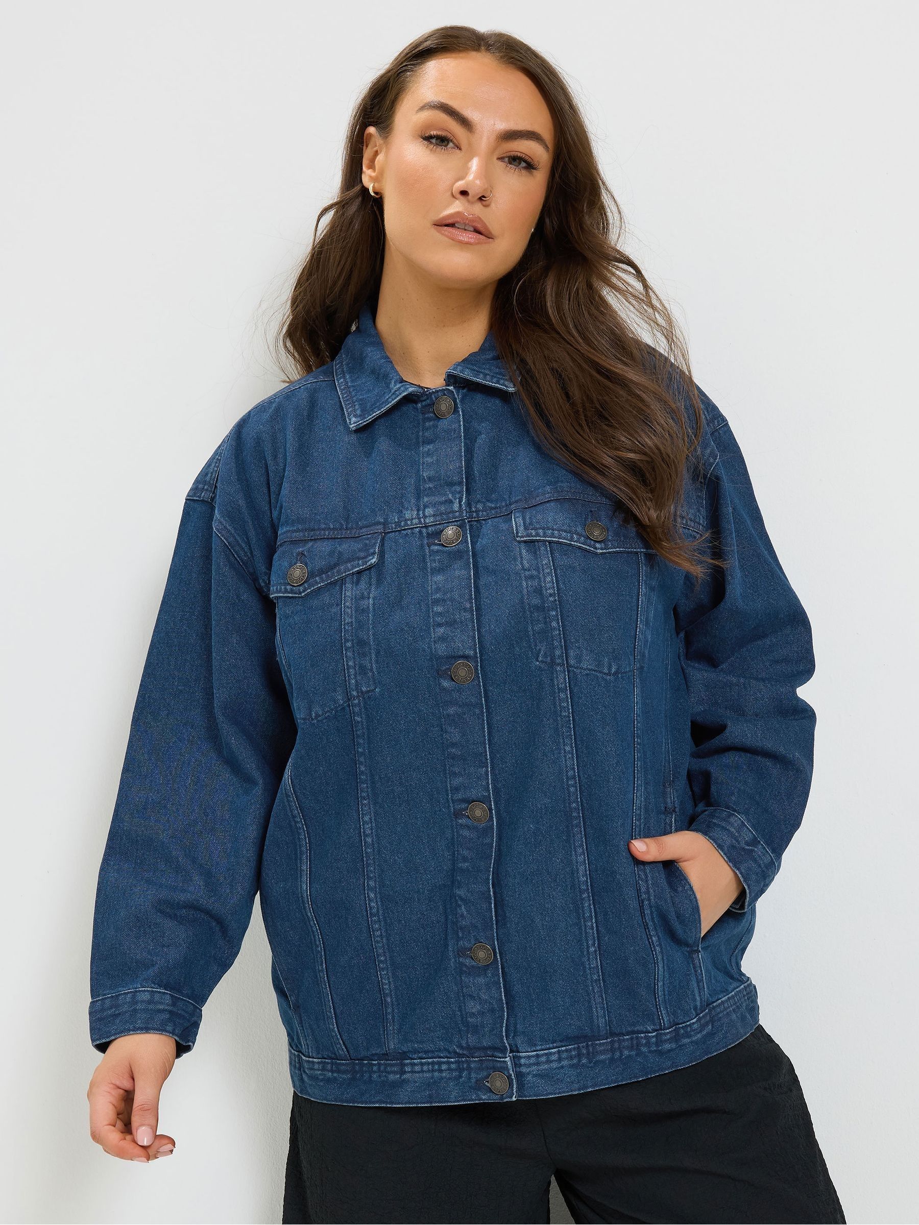 Yours Women's Washed Oversized Denim Jacket in Dark Blue | Size: 30-32 - Image 6