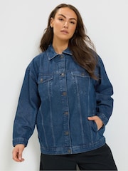Yours Curve Blue Oversized Denim Jacket - Image 1 of 7
