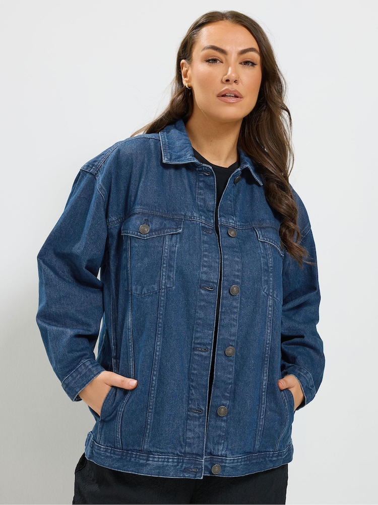 Yours Curve Blue Oversized Denim Jacket - Image 2 of 7