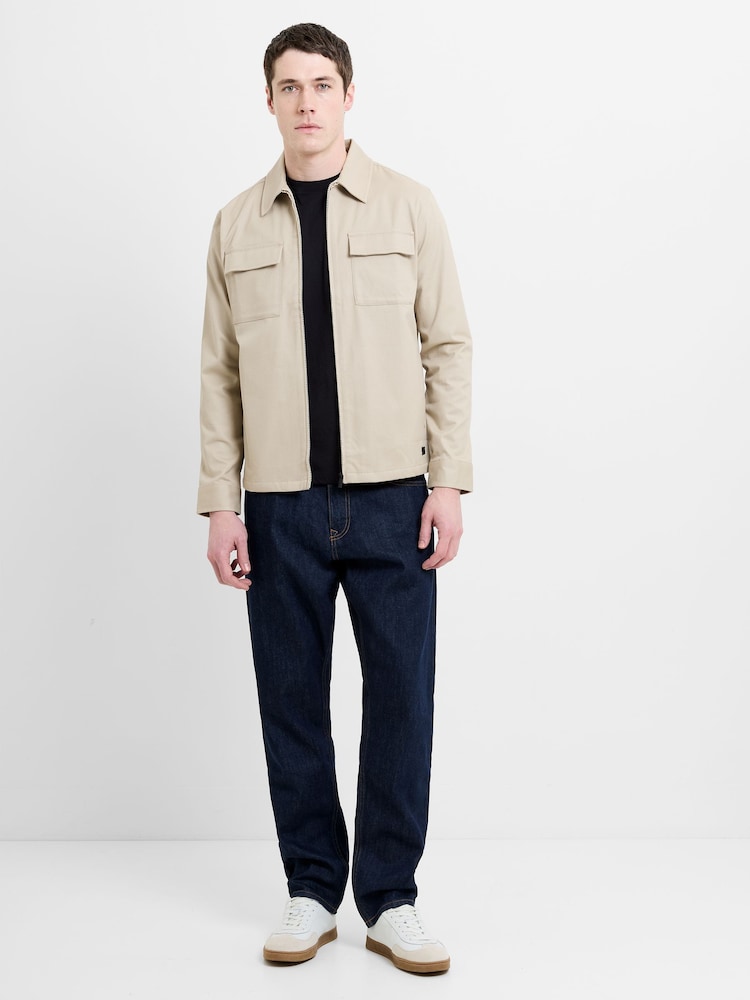 French Connection Brown Cotton Zip-Through Collared Chest Pocket Overshirt - Image 1 of 6