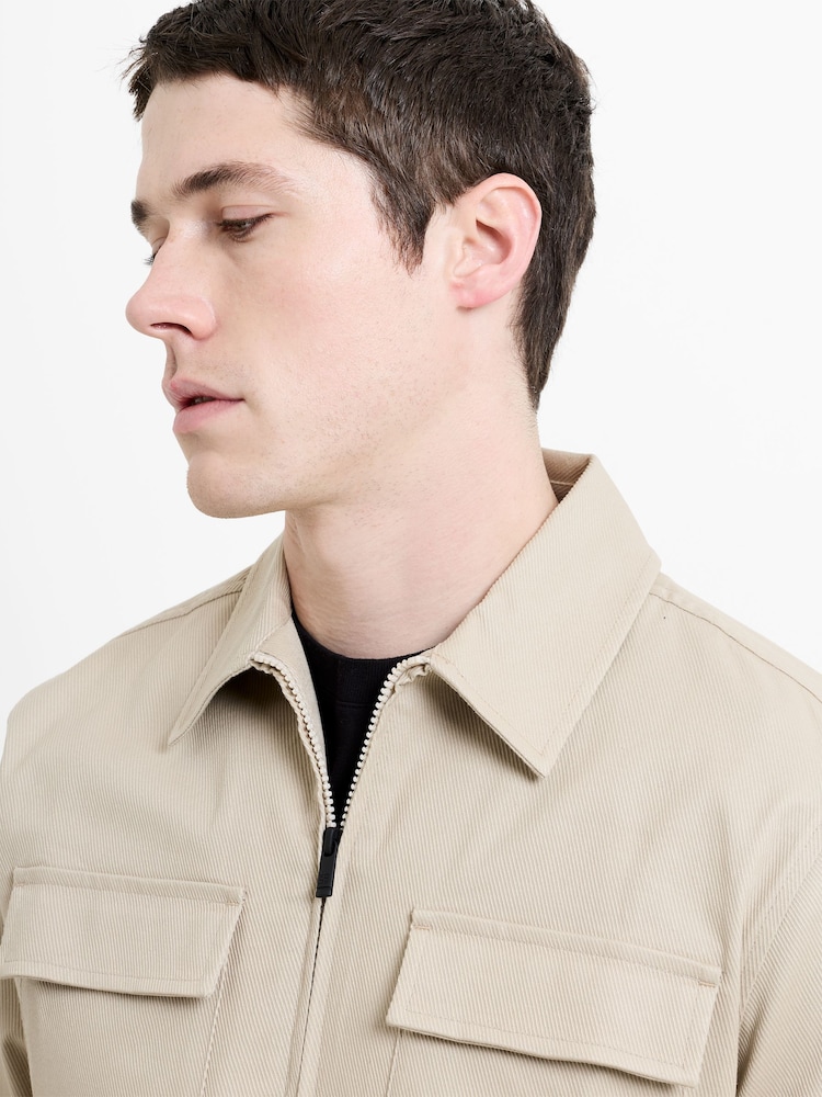 French Connection Brown Cotton Zip-Through Collared Chest Pocket Overshirt - Image 2 of 6