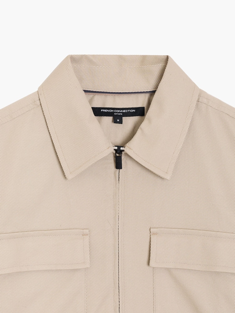 French Connection Brown Cotton Zip-Through Collared Chest Pocket Overshirt - Image 6 of 6