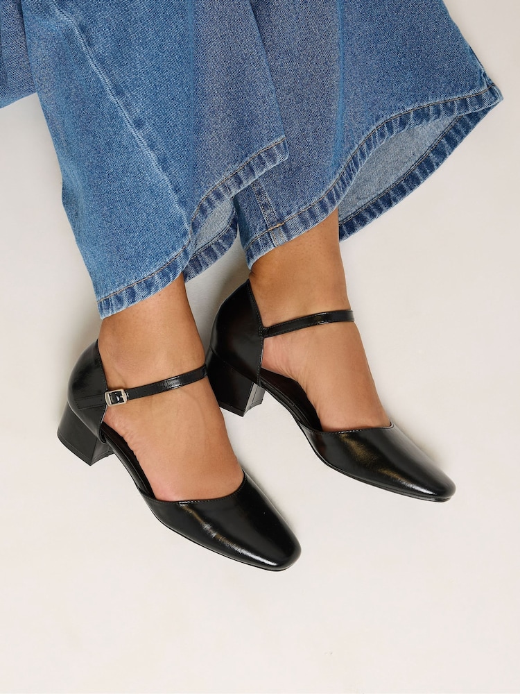 Yours Curve Black Wide Fit Square Toe Block Heels - Image 1 of 5