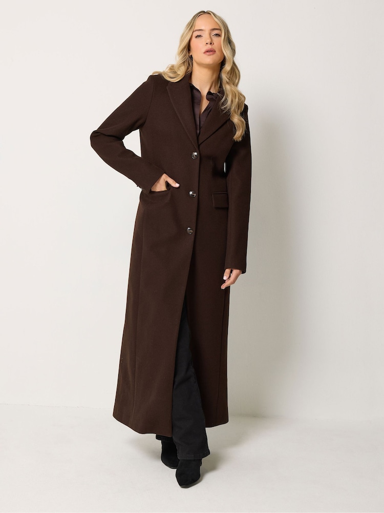 Long Tall Sally Brown Maxi City Coat - Image 1 of 7 Long Tall Sally Brown Maxi City Coat - Image 1 of 7