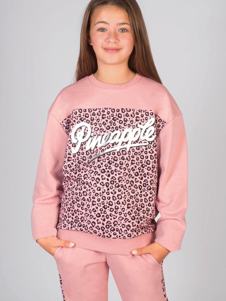 Pineapple Pink Girls Leopard Logo Sweatshirt - Image 1 of 5