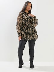 Yours Curve Black Leopard Print Tie Front Blouse - Image 3 of 5