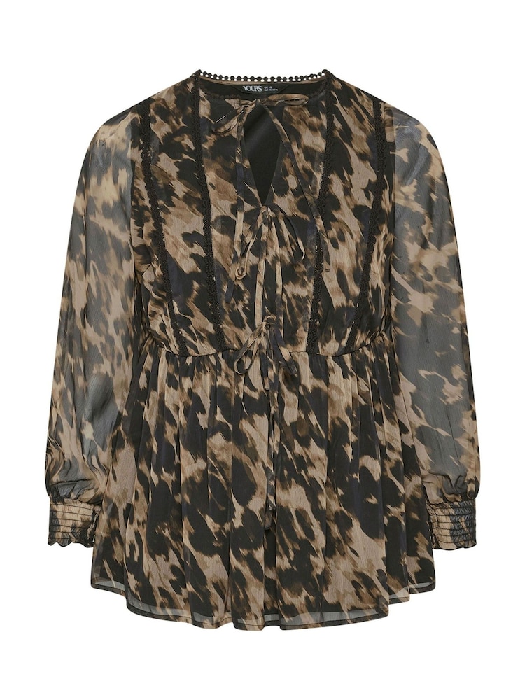 Yours Curve Black Leopard Print Tie Front Blouse - Image 5 of 5 Yours Curve Black Leopard Print Tie Front Blouse - Image 5 of 5