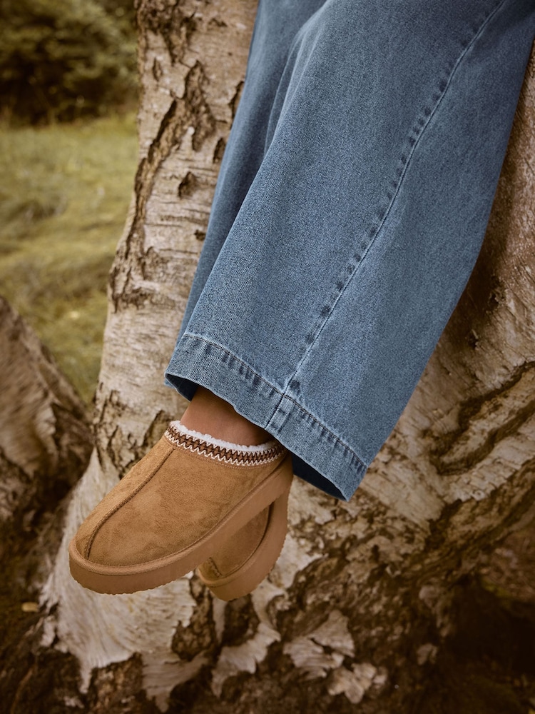 Yours Curve Brown Extra Wide Fit Faux Suede Embroidered Mules - Image 2 of 4 Yours Curve Brown Extra Wide Fit Faux Suede Embroidered Mules - Image 2 of 4