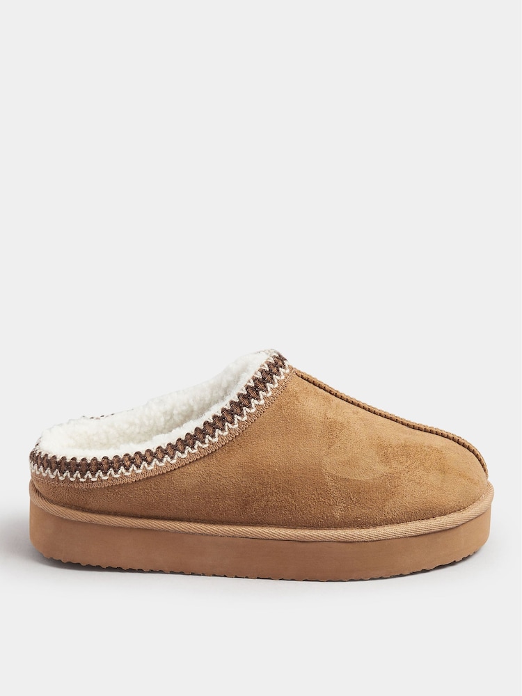 Yours Curve Brown Extra Wide Fit Faux Suede Embroidered Mules - Image 4 of 4 Yours Curve Brown Extra Wide Fit Faux Suede Embroidered Mules - Image 4 of 4