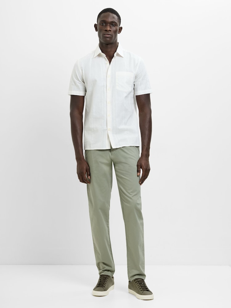 French Connection Cream Cotton Subtle Check Chest Pocket Short Sleeve Shirt - Image 2 of 6 French Connection Cream Cotton Subtle Check Chest Pocket Short Sleeve Shirt - Image 2 of 6