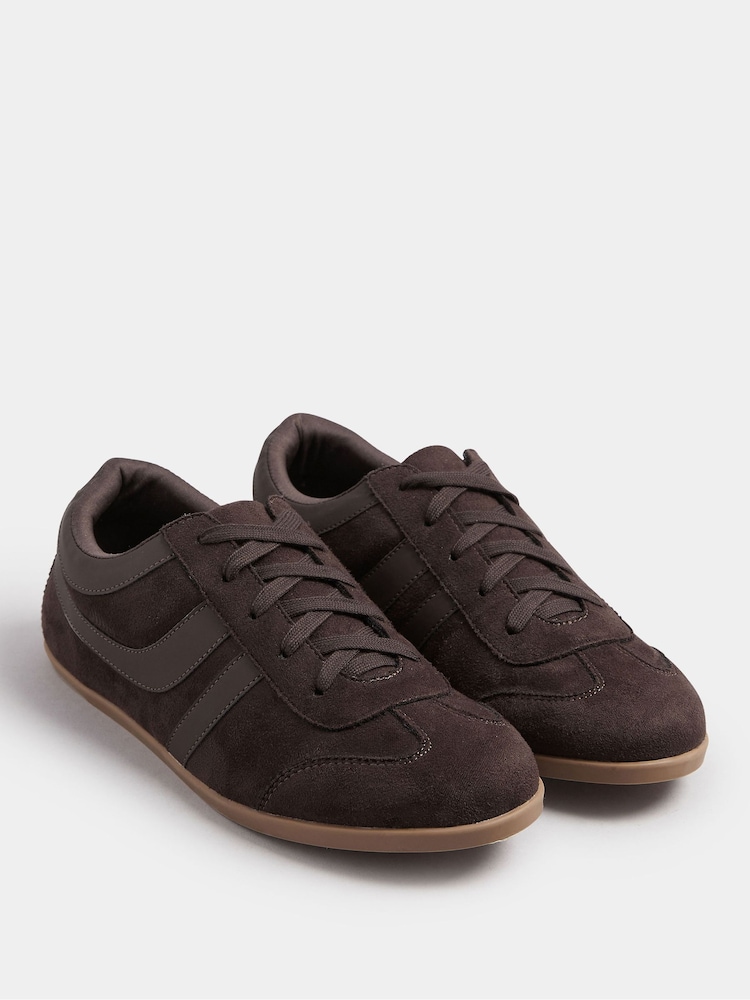 Yours Curve Brown Low Retro Stripe Trainers In Extra Wide EEE Fit - Image 5 of 5