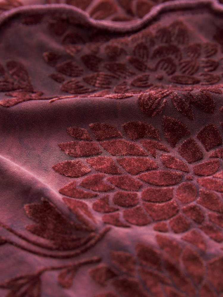 Burgundy Red Lettuce Hem Short Sleeve Marbled Floral Top - Image 6 of 6