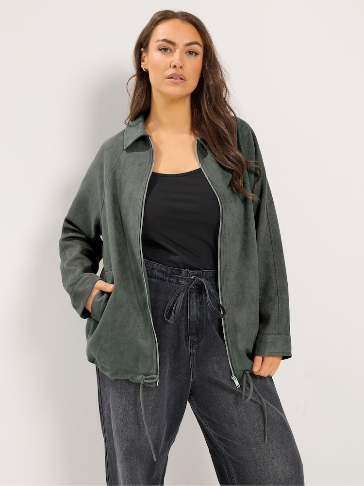 Yours Curve Green Suedette Bomber Jacket - Image 2 of 7